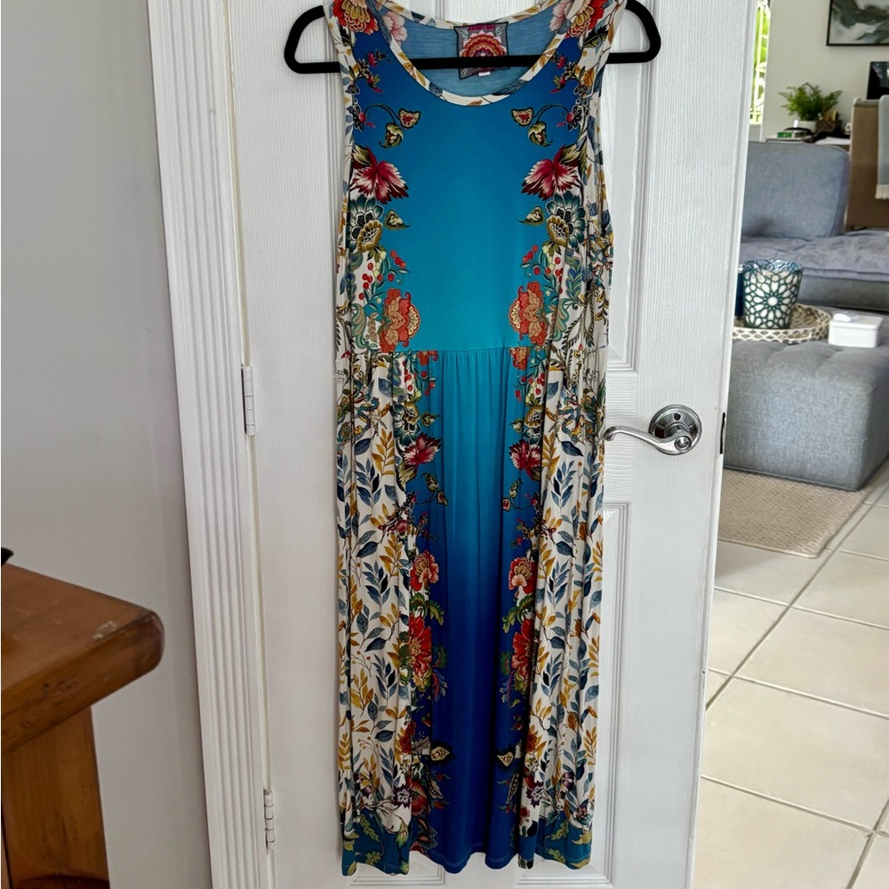 Johnny Was Blue & Floral Sleeveless Sundress